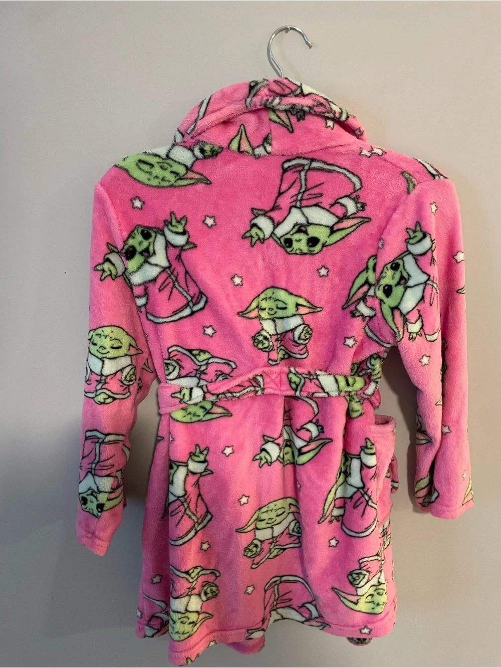 Kids girls Pink Baby Yoda Fleece Robe size 7/8